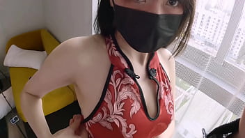 Pacar Asia Berpayudara Besarku Berpakaian Cheongsam Tiongkok Sampai Kelepasan